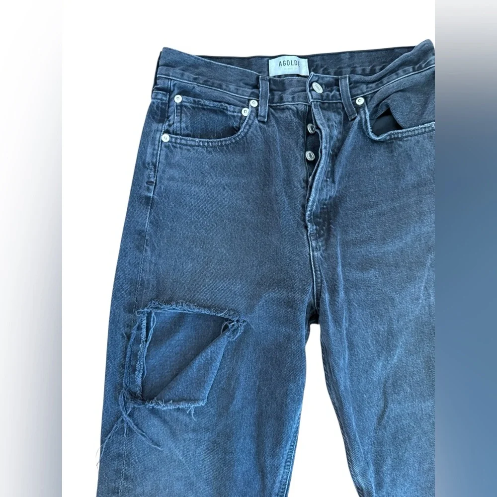 AGOLDE 90’s Mid-Ride Straight Jeans in Black Distressed‎